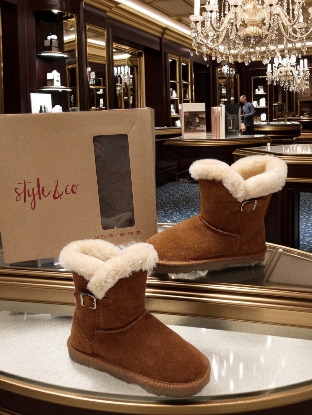 Style & Co. Tiny2 Chestnut Real Suede Faux Shearling Ankle Boots 6